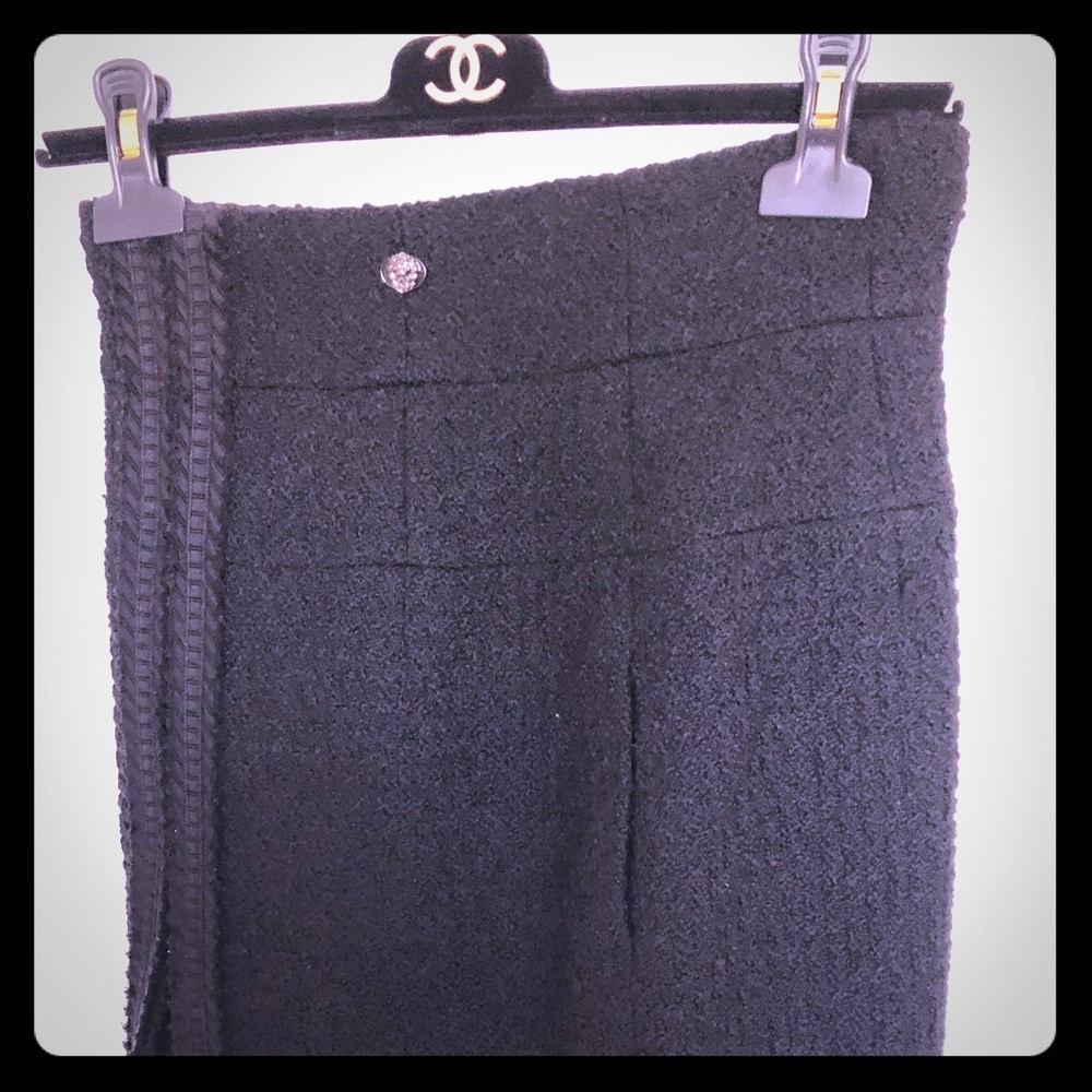 Chanel black wool pencil skirt.